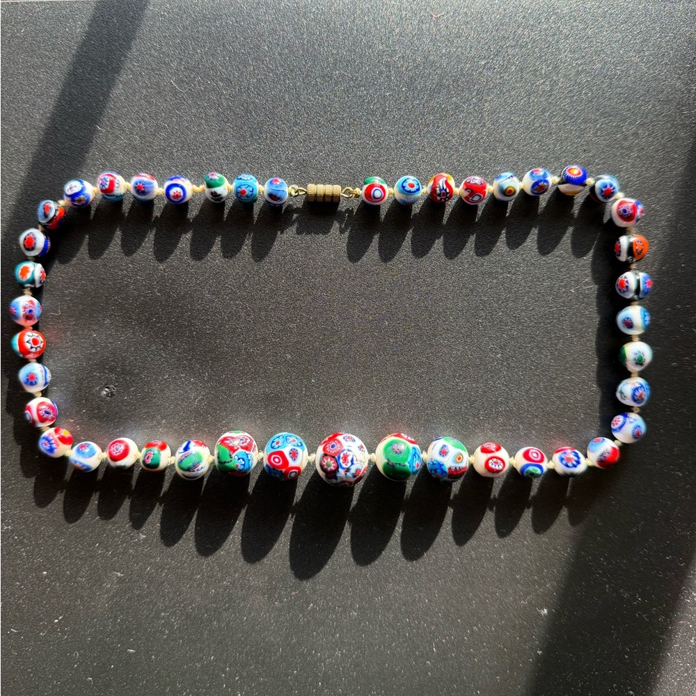 Murano Millefiori Art Glass Beaded Necklace - Vintage Italian Statement